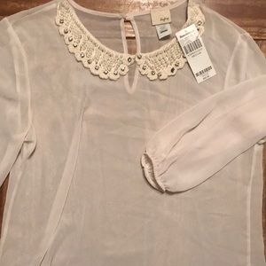 NWT Sheer Jeweled-Collar top
